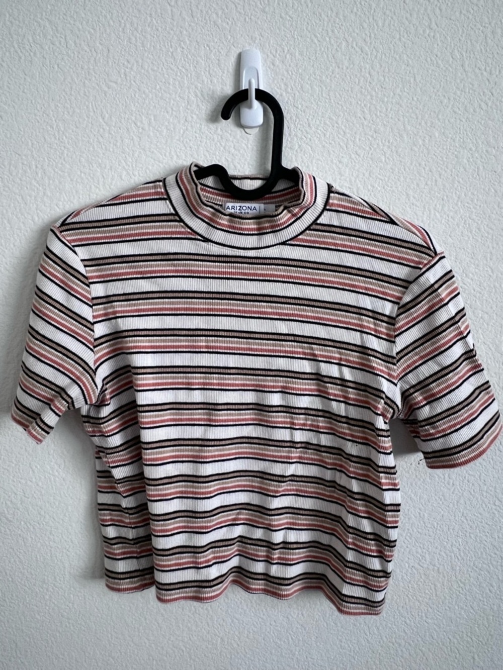 Arizona Striped Mock Neck Tee in Cream, Black & Rust
